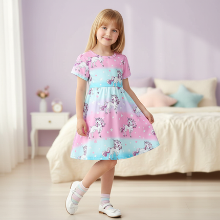 unicorn rainbow gradient dress girls - front