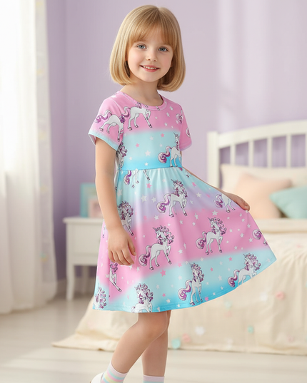 unicorn rainbow gradient dress girls - three-quarter