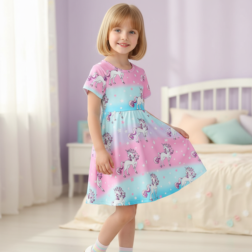 unicorn rainbow gradient dress girls - three-quarter