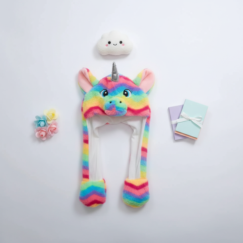 unicorn rainbow hat - flat-lay