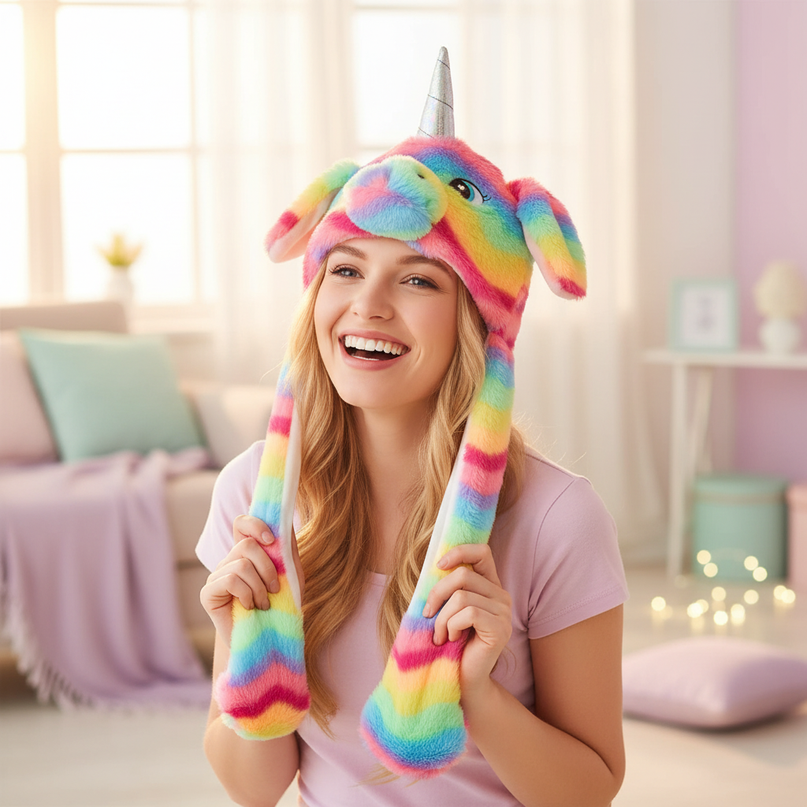 unicorn rainbow hat - in-use