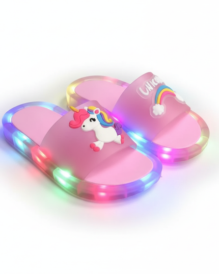unicorn rainbow led slippers - white-bg