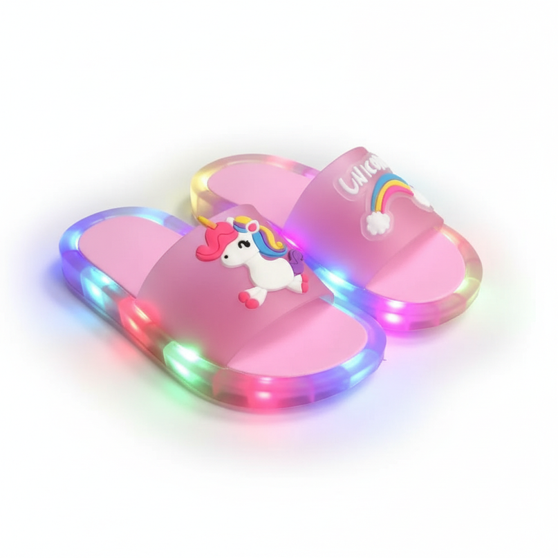 unicorn rainbow led slippers - white-bg