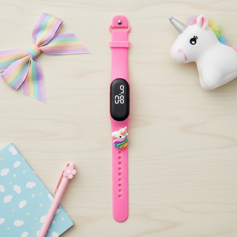 unicorn rainbow led watch - flat-lay