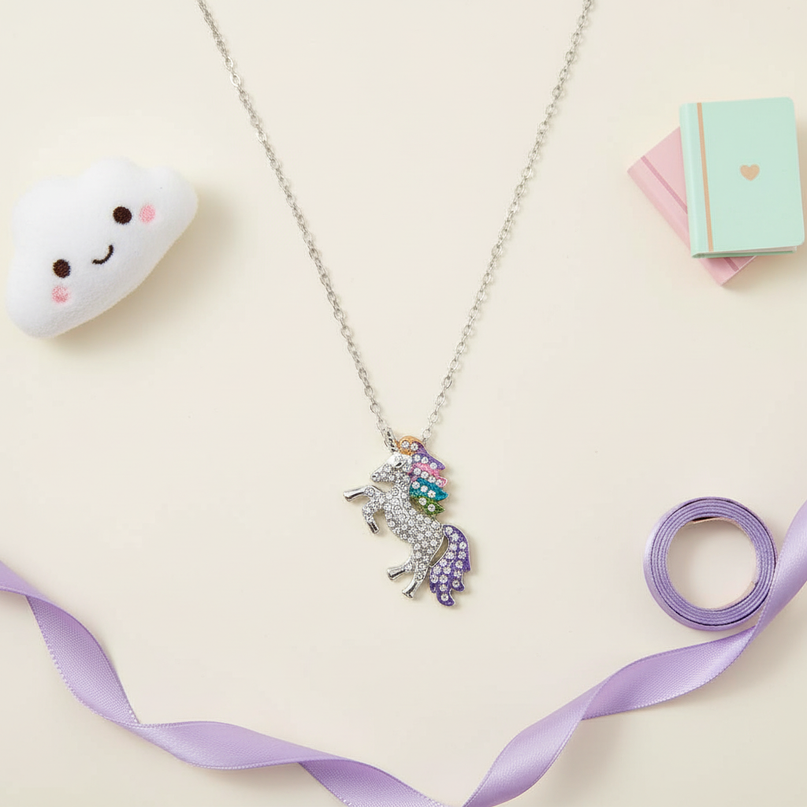 unicorn rainbow necklace - flat-lay