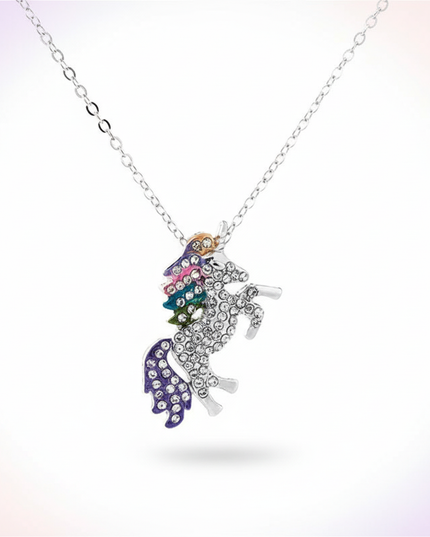 unicorn rainbow necklace - white-bg