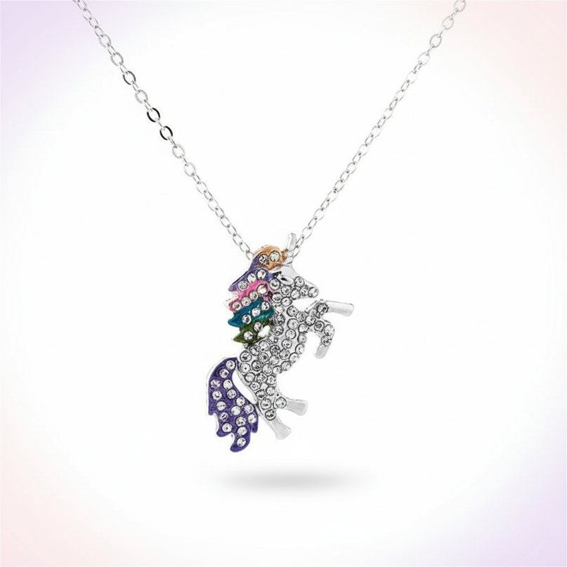 unicorn rainbow necklace - white-bg