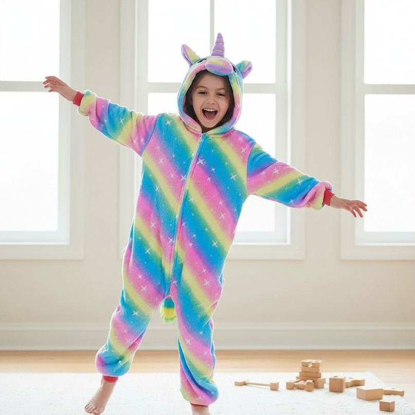 unicorn rainbow pajama - in-use