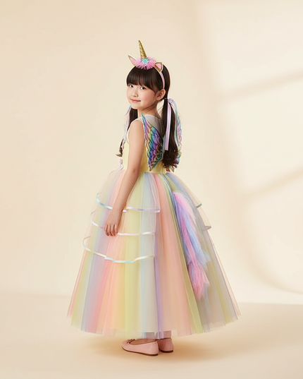unicorn rainbow princess dress - back