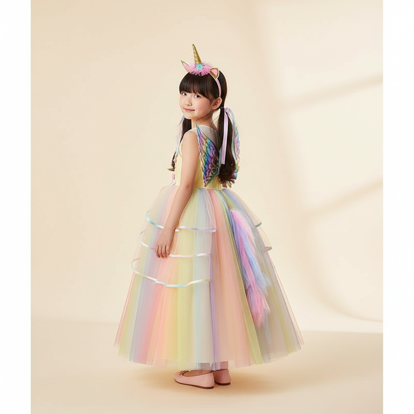 unicorn rainbow princess dress - back