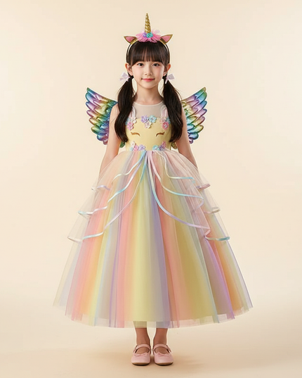 unicorn rainbow princess dress - detail