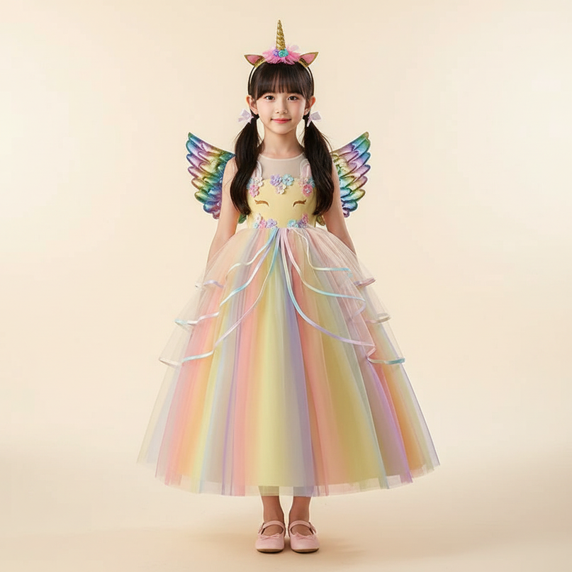 unicorn rainbow princess dress - detail