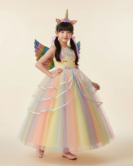 unicorn rainbow princess dress - front