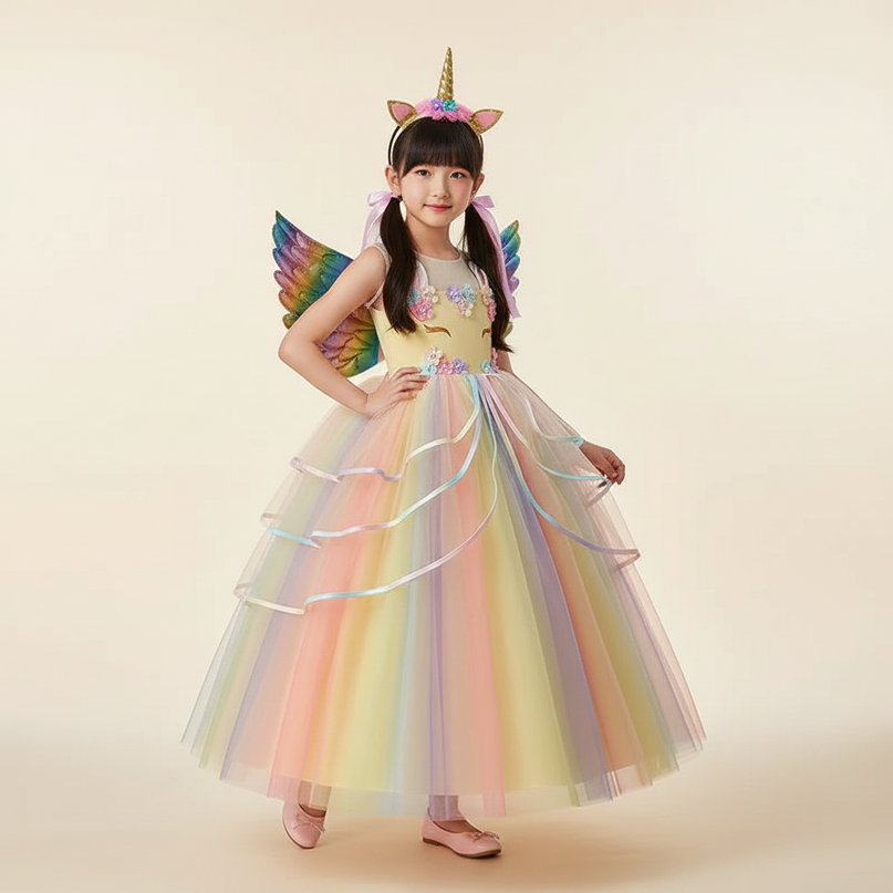 unicorn rainbow princess dress - front