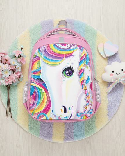 unicorn rainbow schoolbag girls backpack - flat-lay