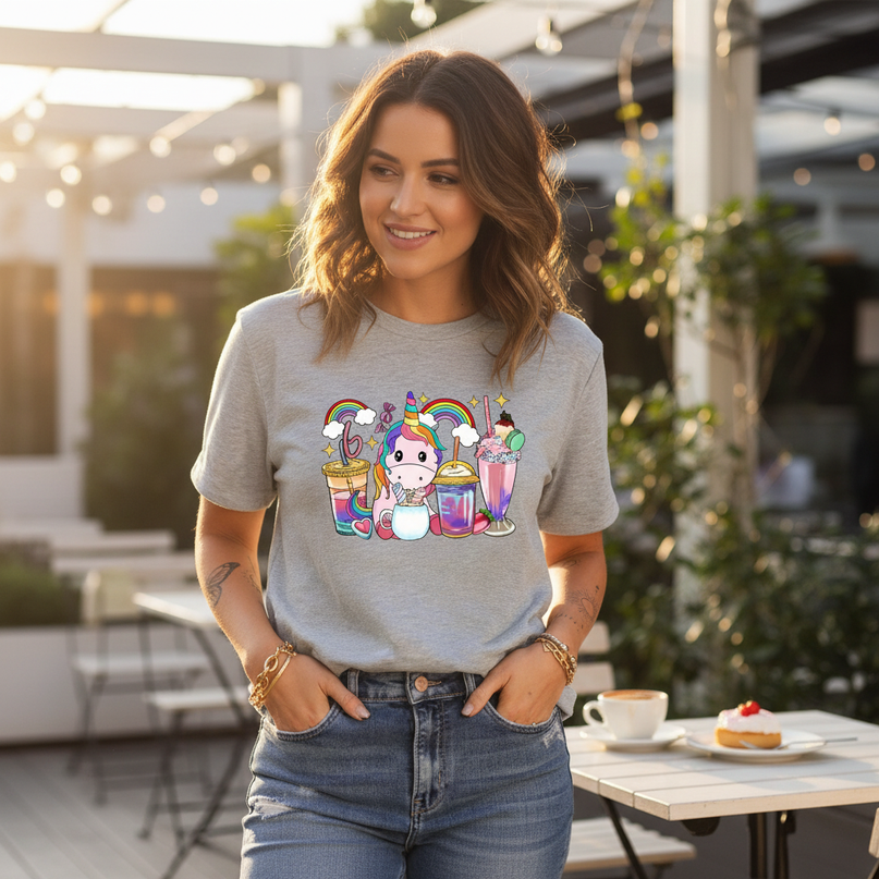 unicorn rainbow shirt women - in-use