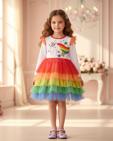 unicorn rainbow star tutu dress - detail