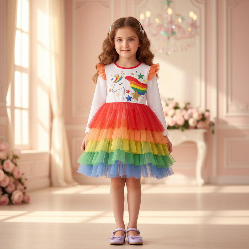 unicorn rainbow star tutu dress - detail