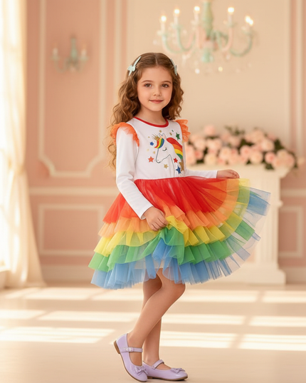 unicorn rainbow star tutu dress - front
