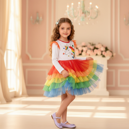 unicorn rainbow star tutu dress - front