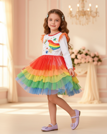 unicorn rainbow star tutu dress - three-quarter