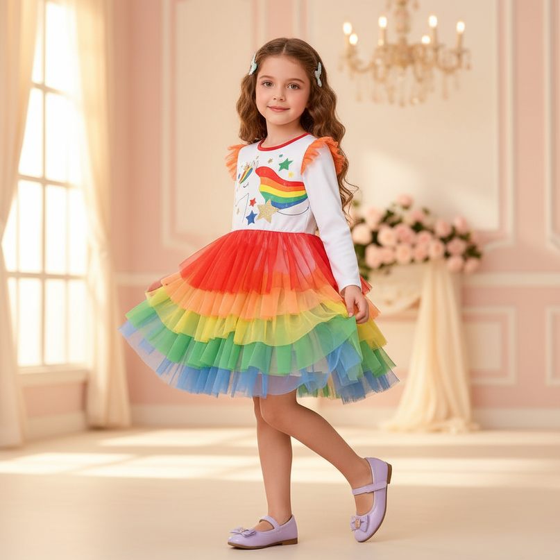unicorn rainbow star tutu dress - three-quarter