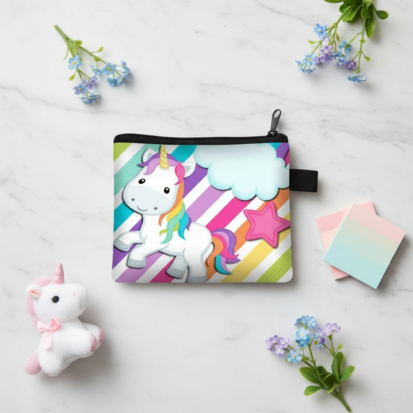 unicorn rainbow stripe purse - flat-lay