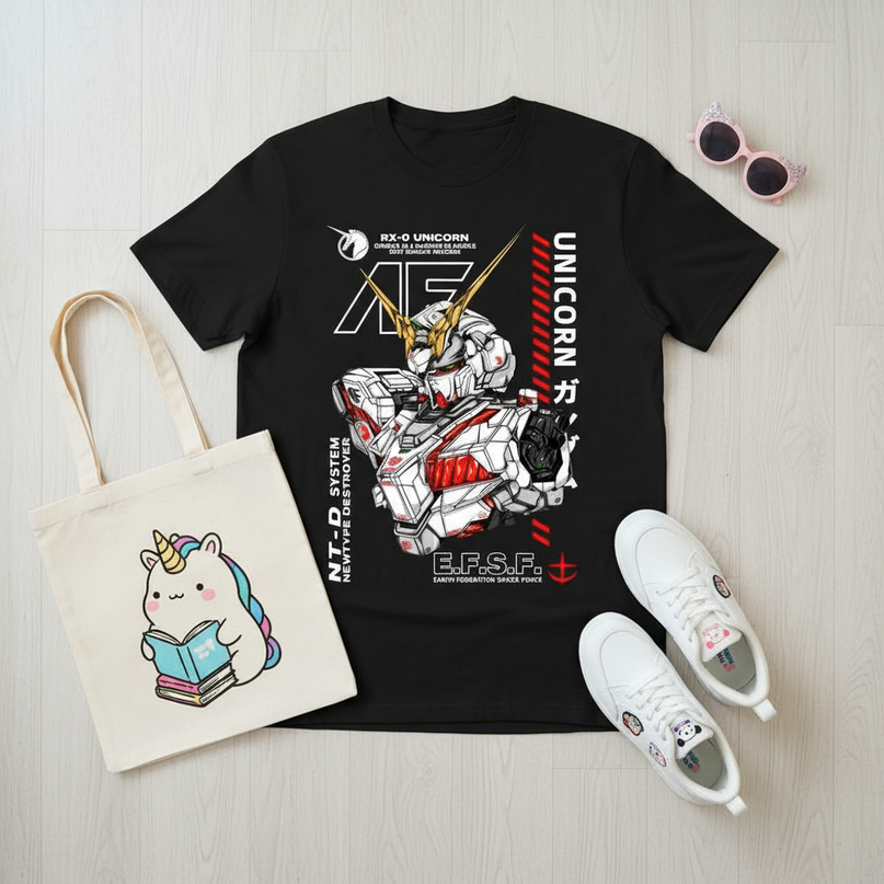 unicorn reading shirt - flat-lay