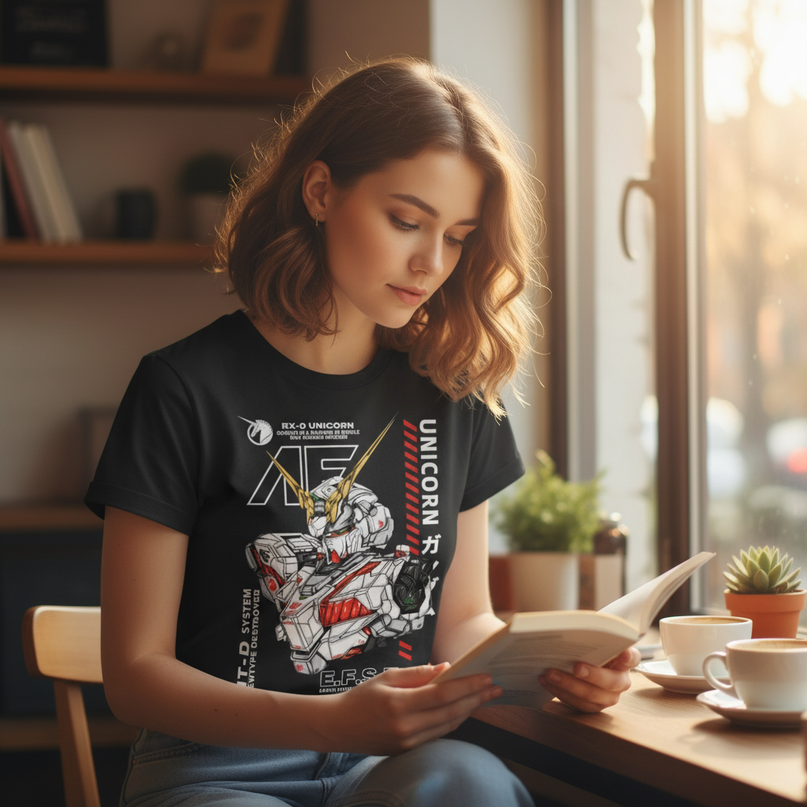 unicorn reading shirt - in-use
