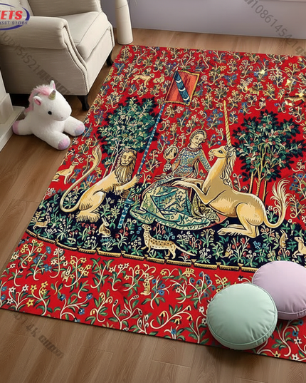 unicorn renaissance rug - flat-lay