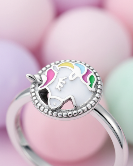 silver unicorn ring - detail