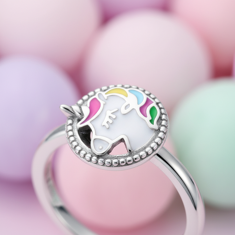 silver unicorn ring - detail