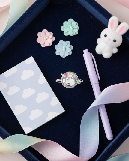 silver unicorn ring - flat-lay