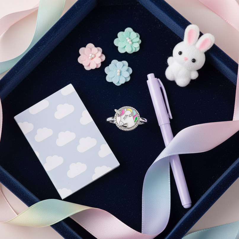 silver unicorn ring - flat-lay