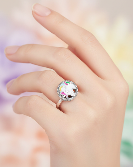 silver unicorn ring - in-use