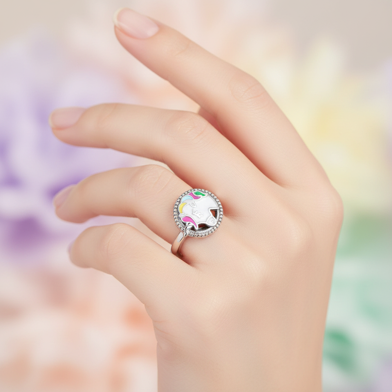 silver unicorn ring - in-use