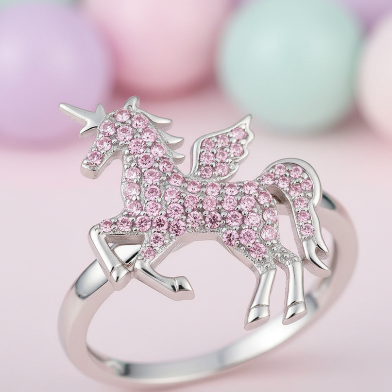 pink unicorn ring - detail