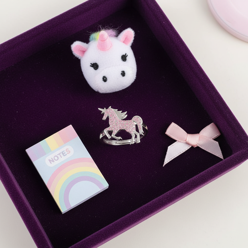 pink unicorn ring - flat-lay