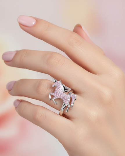 pink unicorn ring - in-use