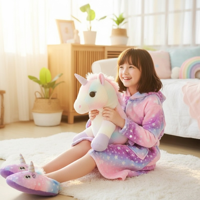 unicorn robe and slippers - in-use