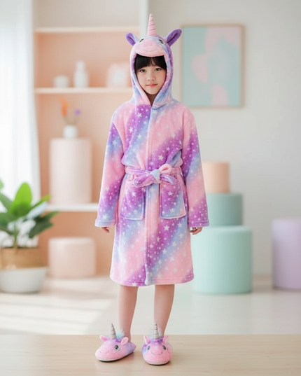 unicorn robe and slippers - lifestyle