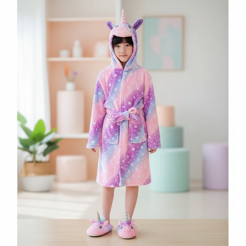 unicorn robe and slippers - lifestyle