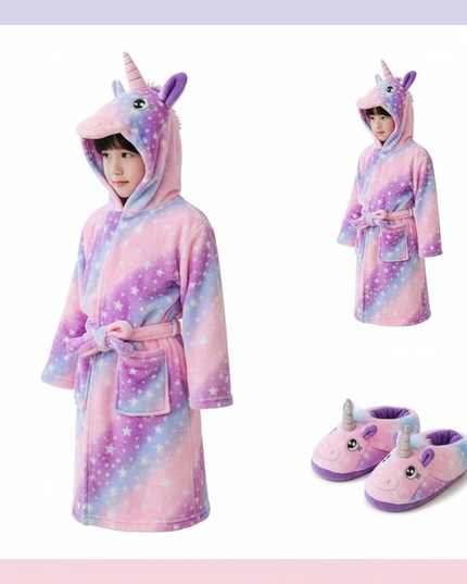 unicorn robe and slippers - white-bg