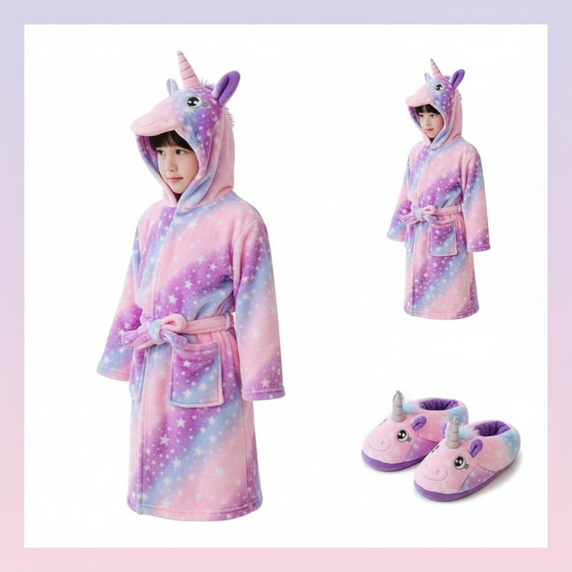 unicorn robe and slippers - white-bg