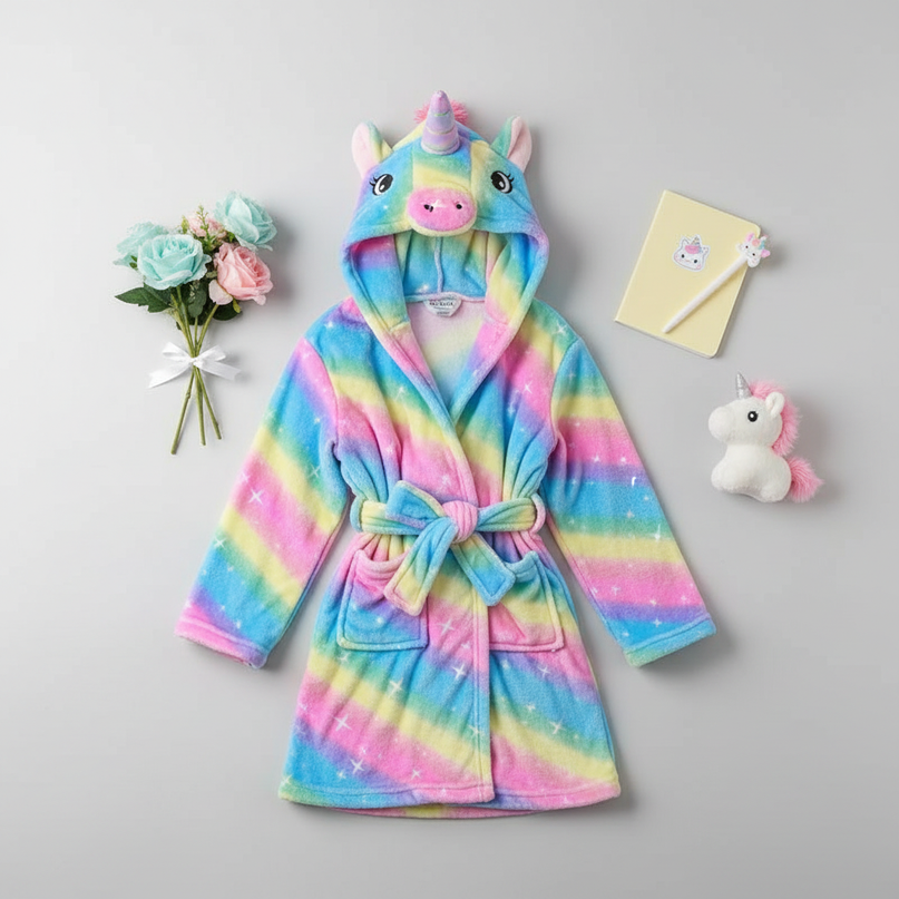 unicorn robe - flat-lay
