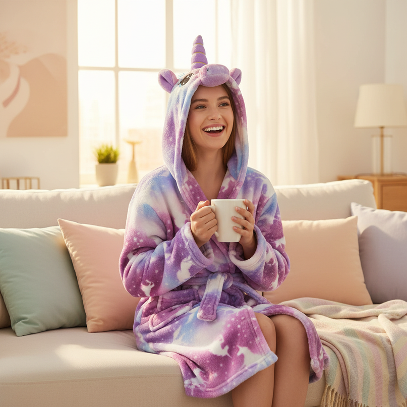 unicorn robe for adults - in-use