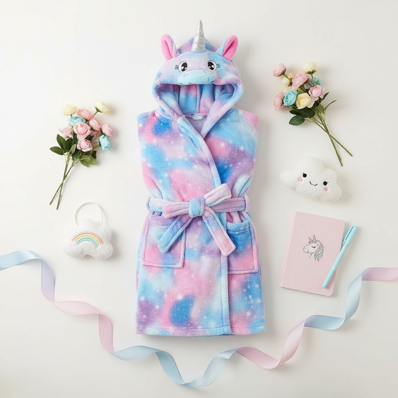 unicorn robe for bath - flat-lay