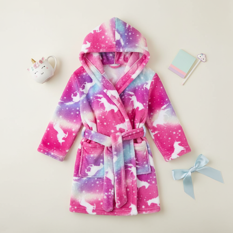 unicorn robe for teens - flat-lay