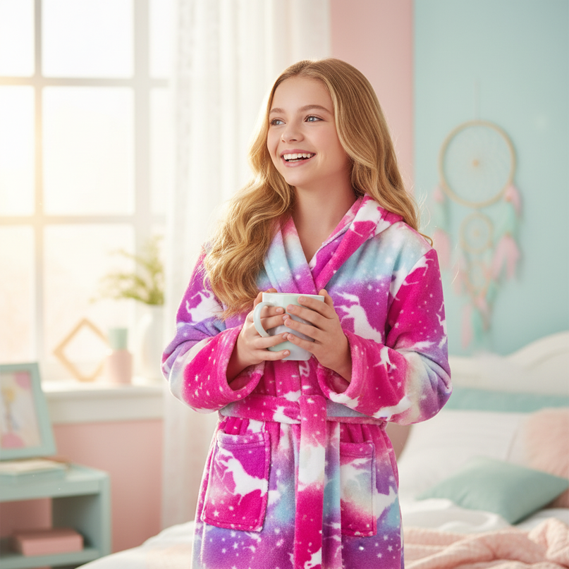unicorn robe for teens - in-use