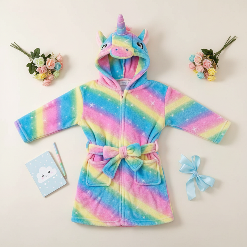 unicorn robe hoodie - flat-lay
